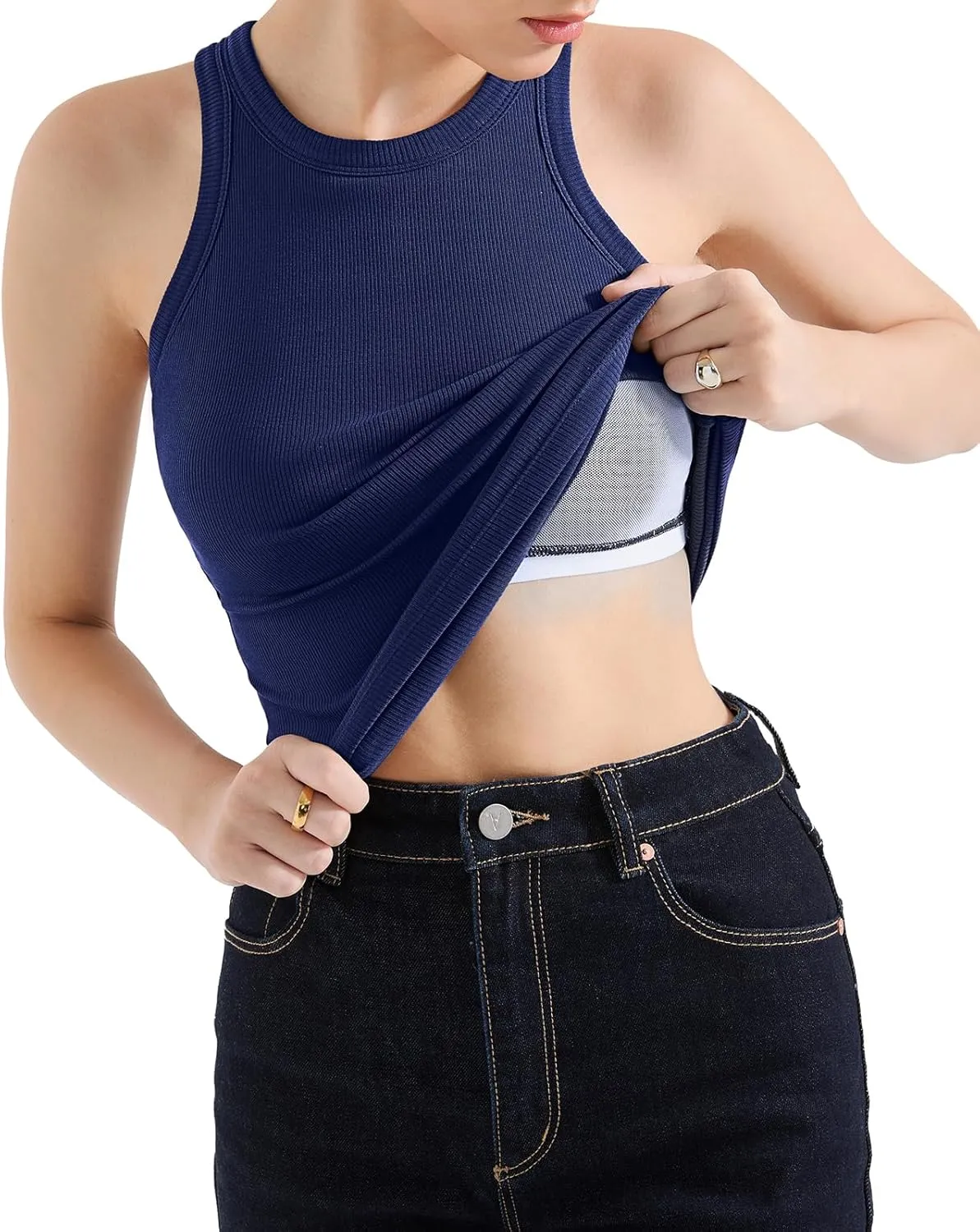 SUUKSESS Women Padded Cotton Ribbed Tank Tops 2025 High Neck Racerback Basic Tops