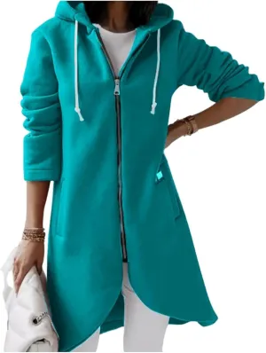 Sweatshirts for Women Zipper Irregular Hem Long Hoodies Fleece Sweatshirts Tunic Causl Jacket Long Sleeve Tops