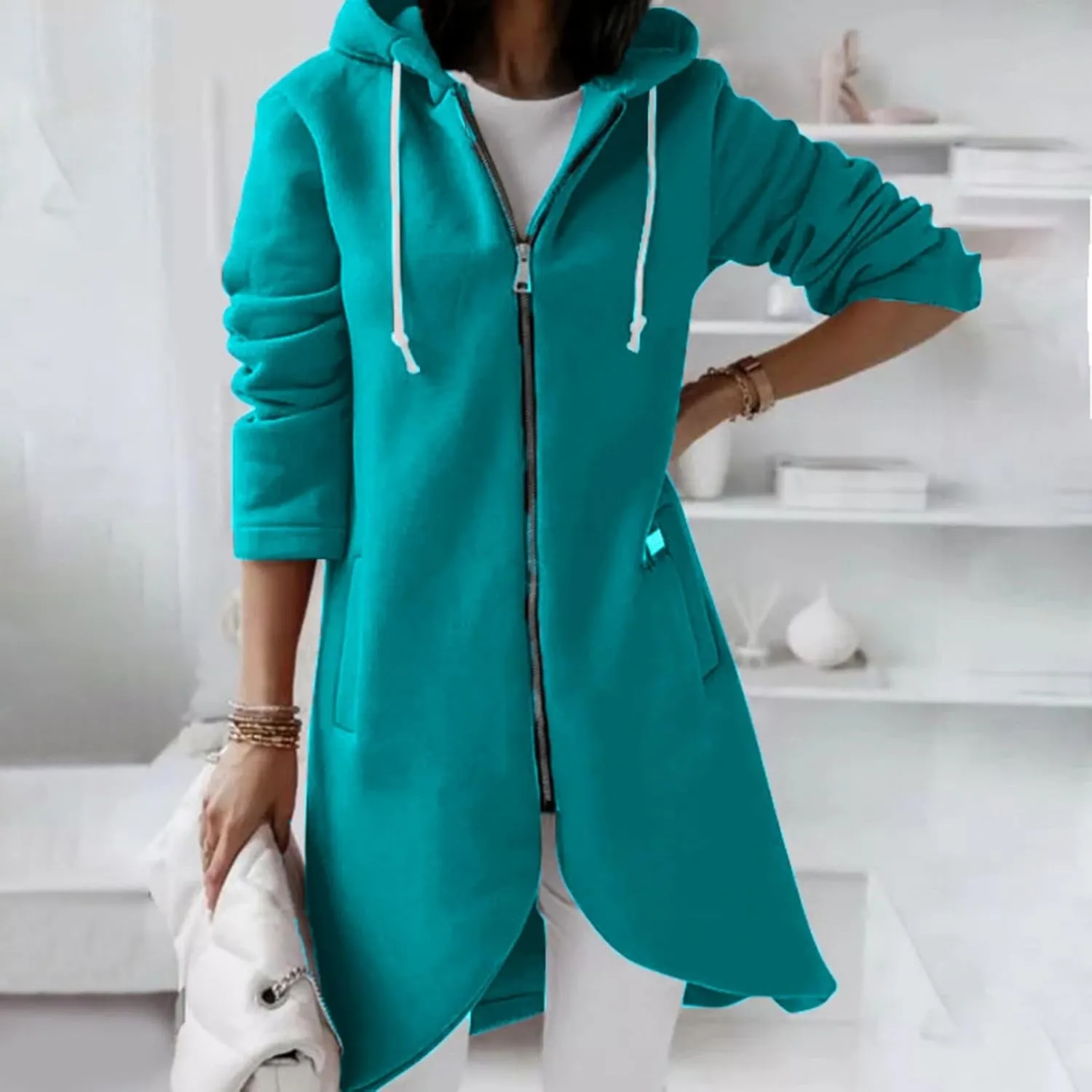 Sweatshirts for Women Zipper Irregular Hem Long Hoodies Fleece Sweatshirts Tunic Causl Jacket Long Sleeve Tops
