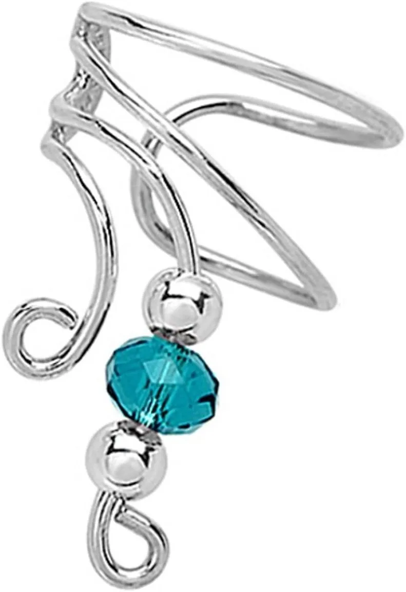 Teal Crystal Short Sterling Silver Ear Cuffs Earrings (Left)
