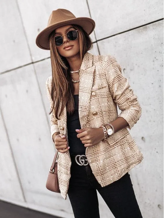 Temperament British Style Double-Breasted Printed Suit Jacket