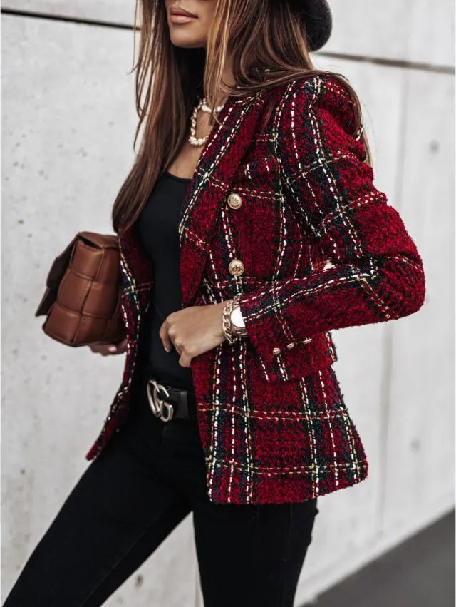 Temperament British Style Double-Breasted Printed Suit Jacket