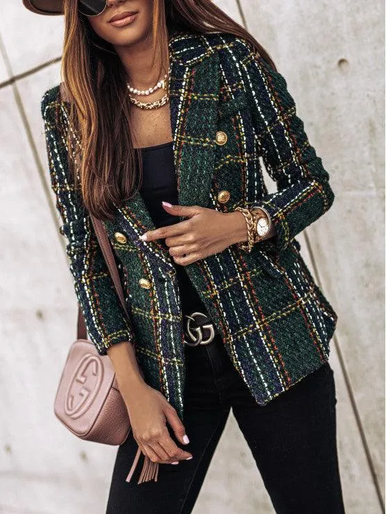 Temperament British Style Double-Breasted Printed Suit Jacket