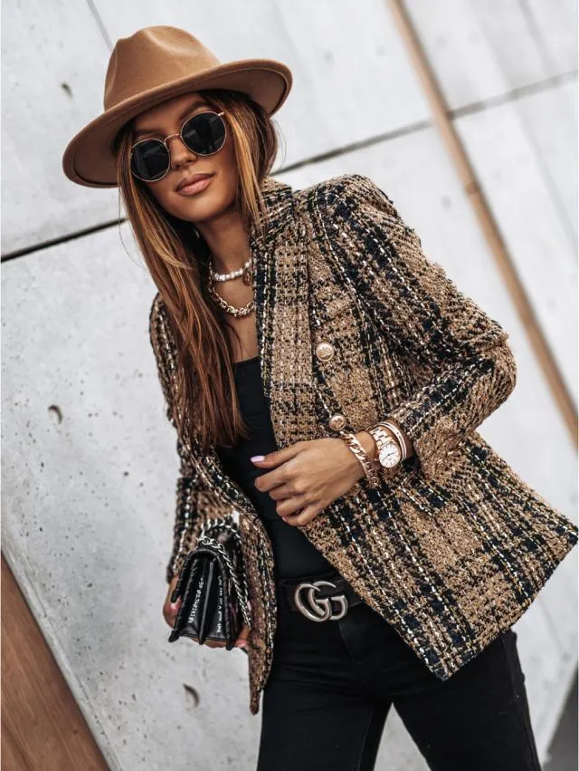 Temperament British Style Double-Breasted Printed Suit Jacket