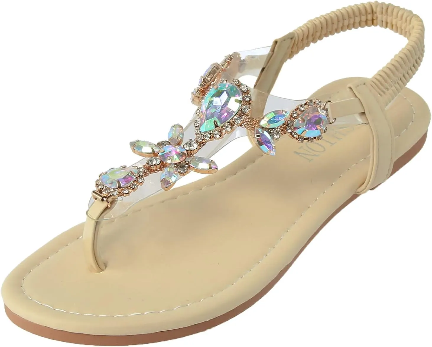 Thong Sandals for Women Rhinestones Elastic Band Flip Flops Flats Ladies Boho Summer Low Heel Sandals Casual Flat Shoes