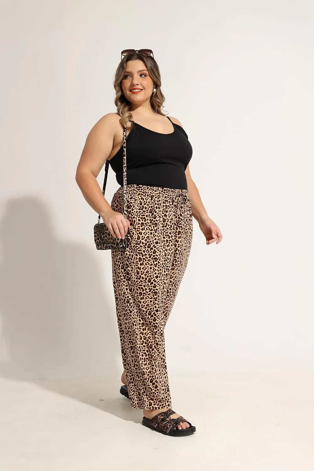TIYOMI Plus Size Wide Leg Pants for Women Elastic Drawstring Pants High Waisted Lounge Pants XL-5XL