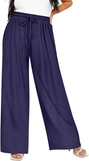 TIYOMI Plus Size Wide Leg Pants for Women Elastic Drawstring Pants High Waisted Lounge Pants XL-5XL