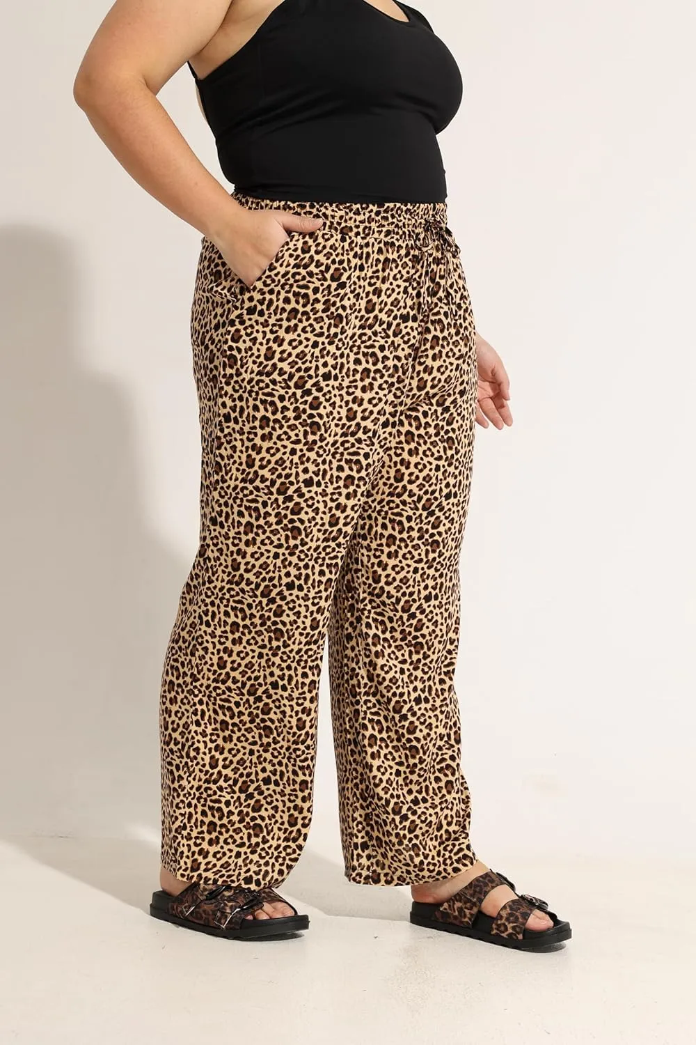 TIYOMI Plus Size Wide Leg Pants for Women Elastic Drawstring Pants High Waisted Lounge Pants XL-5XL