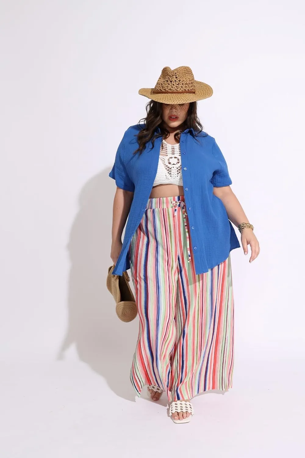 TIYOMI Plus Size Wide Leg Pants for Women Elastic Drawstring Pants High Waisted Lounge Pants XL-5XL