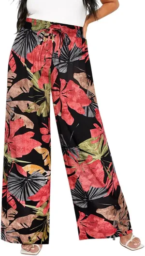 TIYOMI Plus Size Wide Leg Pants for Women Elastic Drawstring Pants High Waisted Lounge Pants XL-5XL