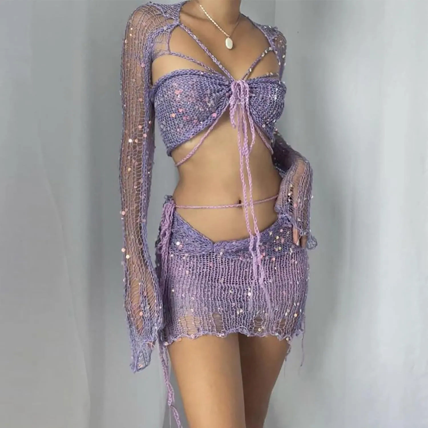 Top Skort Swimsuit Kimono Cover Up Sets for Women Match Formal Disco Club Swimsuit Sets