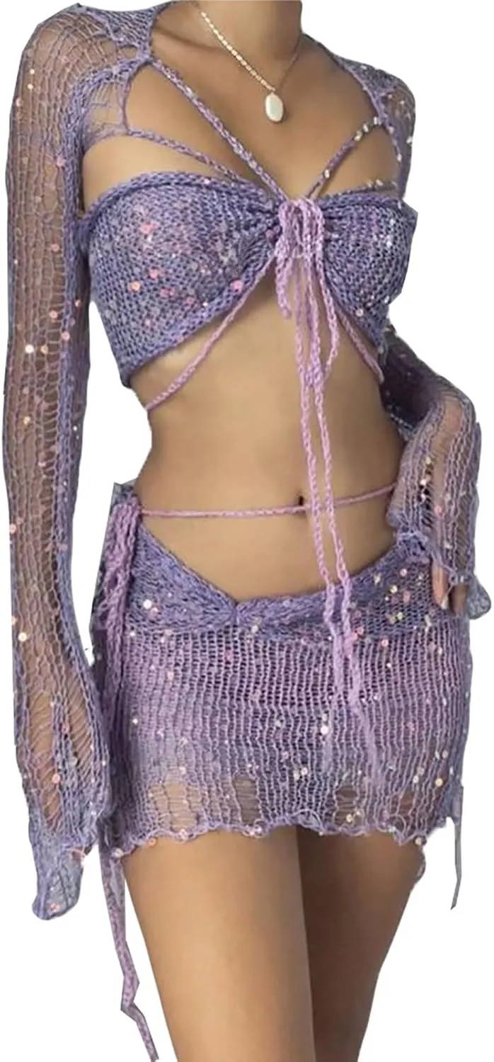 Top Skort Swimsuit Kimono Cover Up Sets for Women Match Formal Disco Club Swimsuit Sets