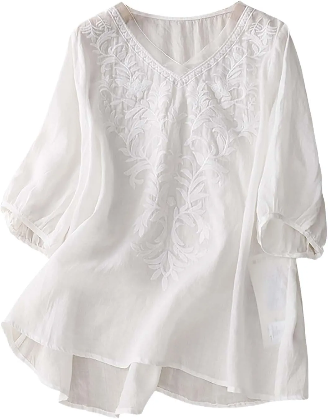 Tops for Women Trendy Summer 2025 Cotton Linen Embroidered T-Shirts Short Sleeve V Neck Blouses Casual Loose Fit Outfits