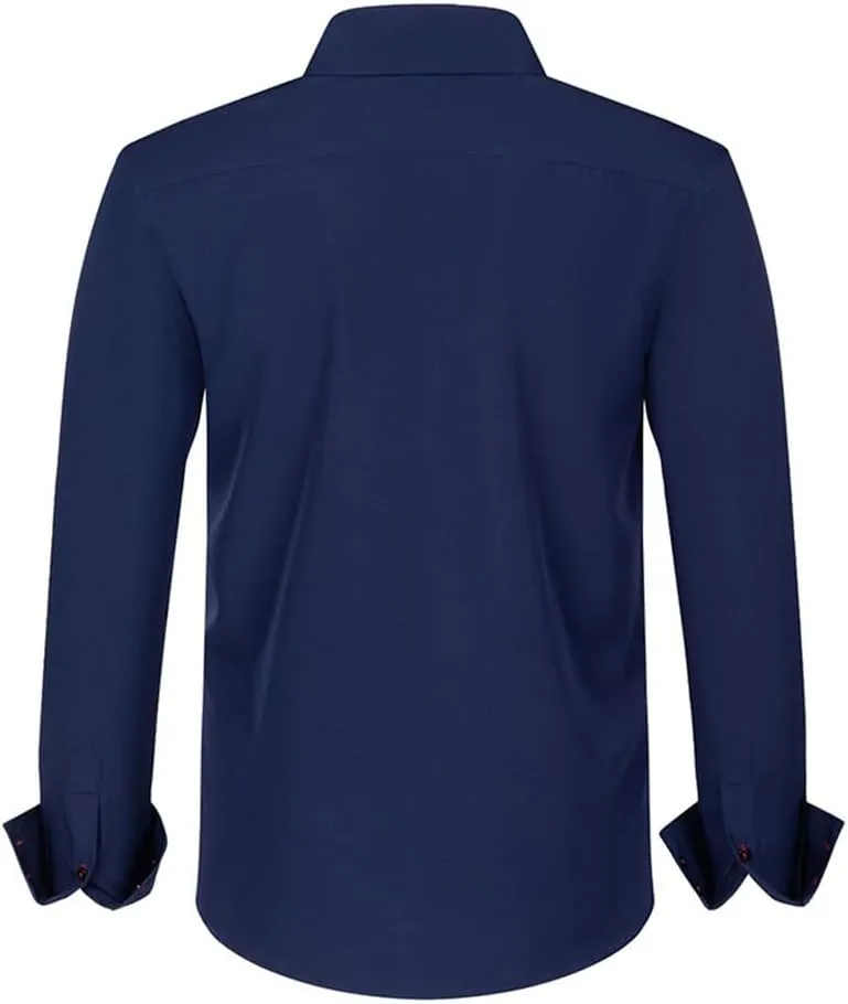 TopTie Men Button Down Shirt Long Sleeve Color-Blocked Wrinkle-Resistant Slim Fit Business Casual Dress