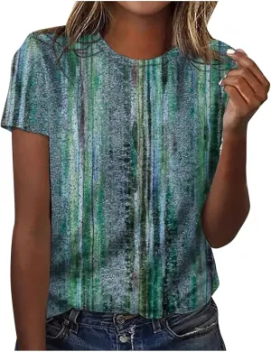 Trendy Tops for Women 2024 Cute Boho Floral Print Summer Shirts Casual Short Sleeve Graphic Tshirt Petite Blouse