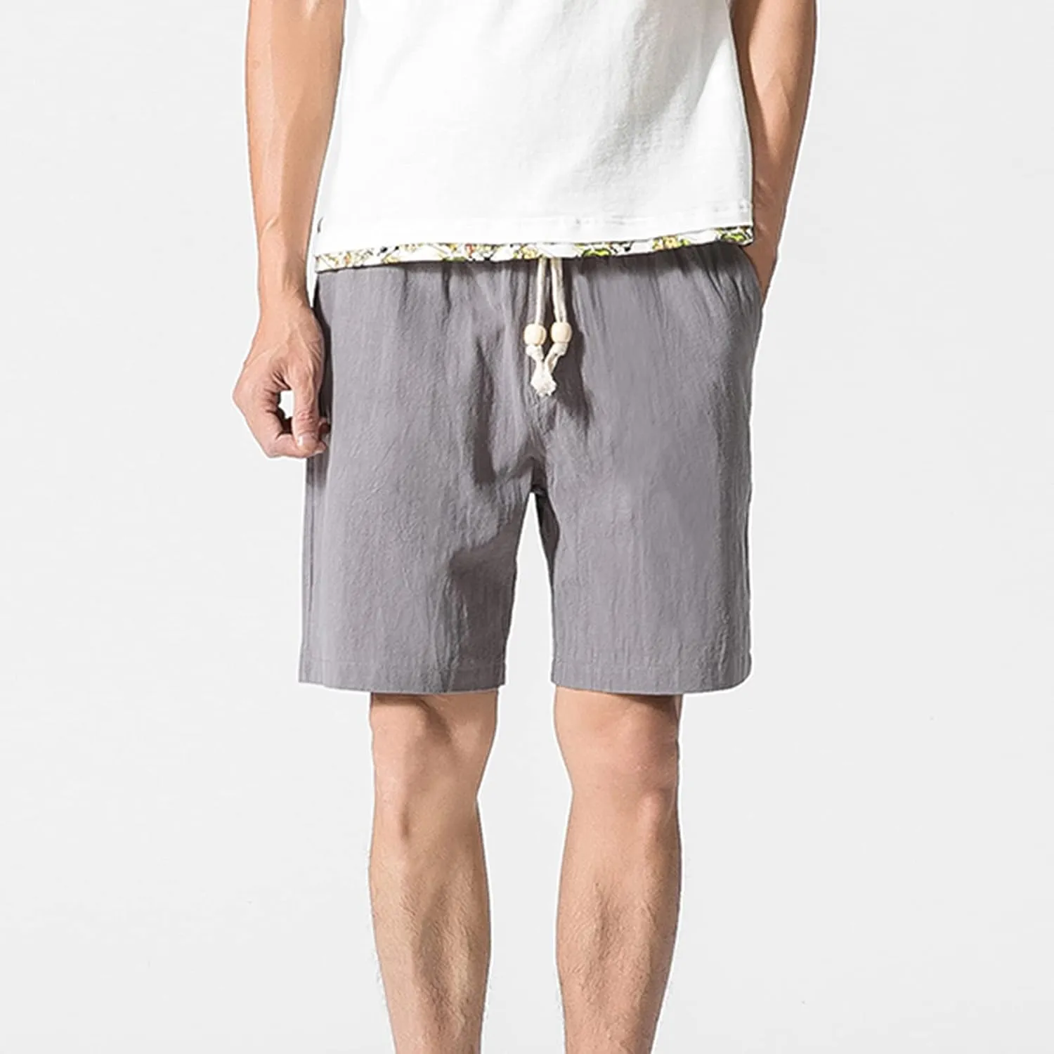 tuduoms 7'' Linen Casual Shorts Men's Fashion Slim Fit Short Elastic Summer Beach Shorts Pockets Gym Running Athletic Shorts