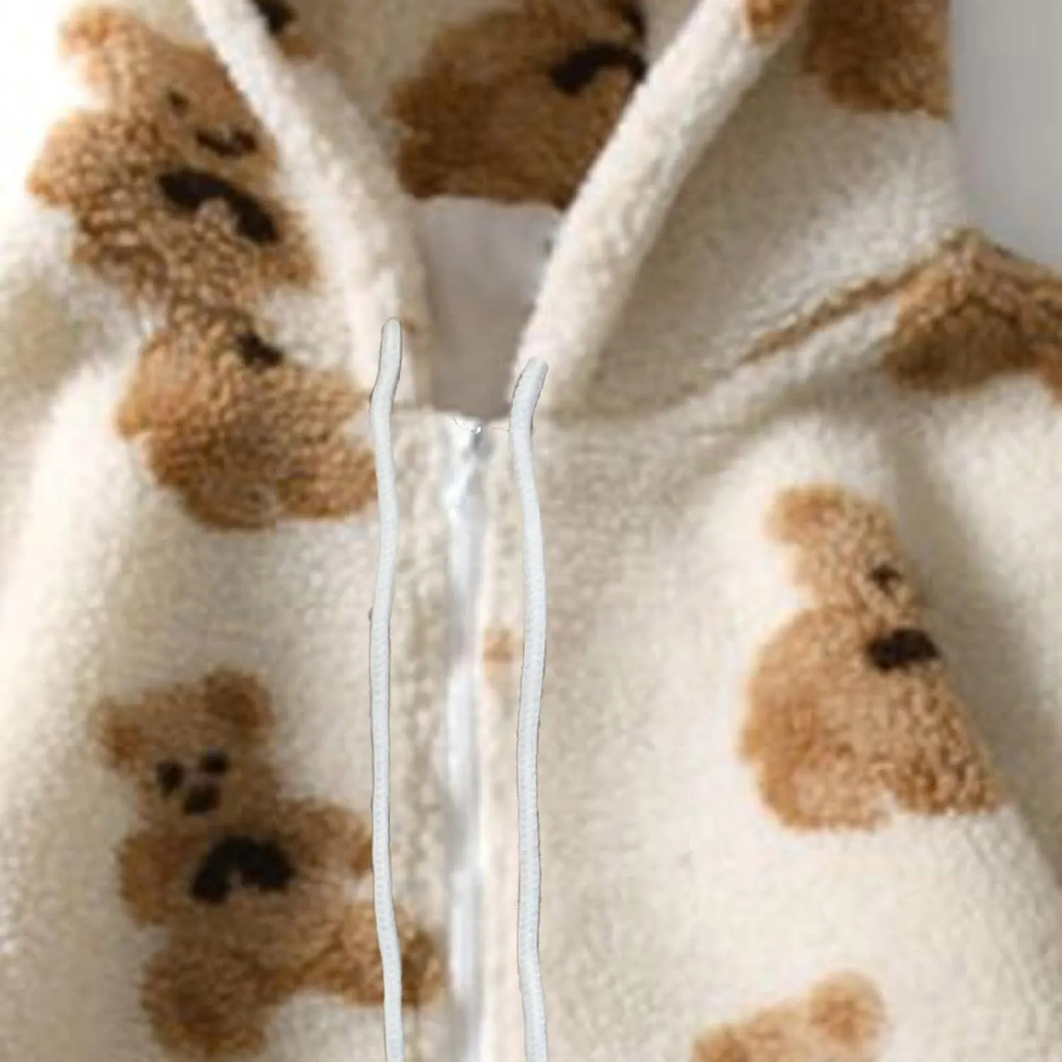 tuduoms Women's Sherpa Zip Up Hoodies Cute Bear Graphic Oversized Fleece Sweatshirts Warm Winter Trendy Jacket for Teen Girls