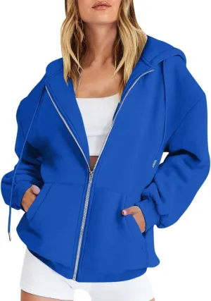 TWGONE Womens Zip Up Hoodies Long Sleeve Oversized Sweatshirts Y2K Jacket Pockets Fall Winter Outfits Fashion Clothes