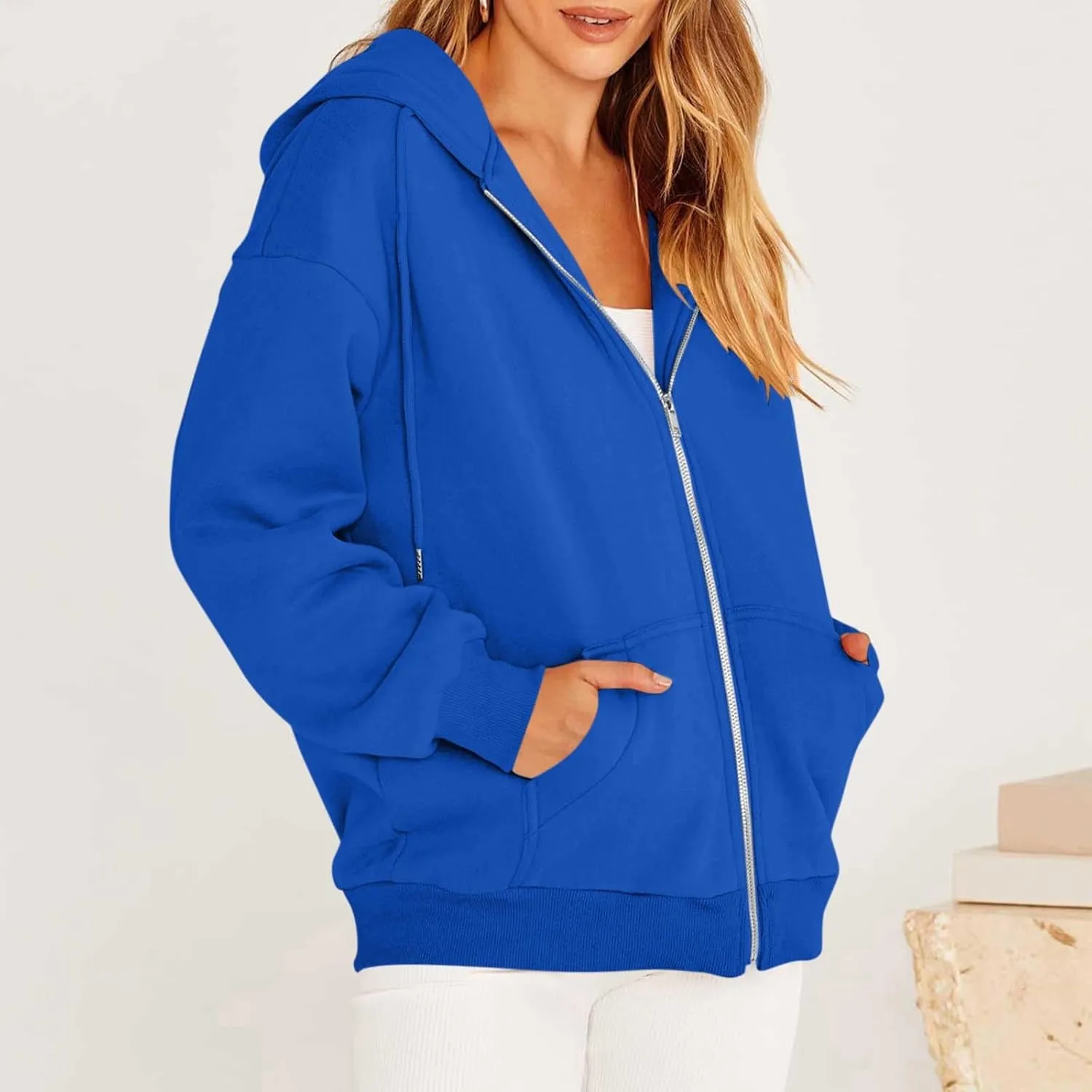 TWGONE Womens Zip Up Hoodies Long Sleeve Oversized Sweatshirts Y2K Jacket Pockets Fall Winter Outfits Fashion Clothes