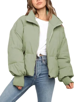 UANEO Puffer Jacket Womens Oversized Cropped Puffy Quilted Winter Jackets Coat