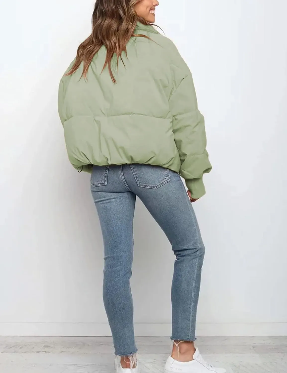UANEO Puffer Jacket Womens Oversized Cropped Puffy Quilted Winter Jackets Coat
