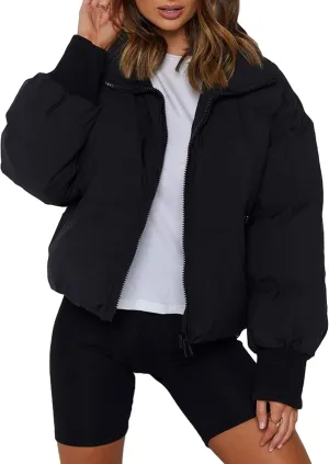 UANEO Puffer Jacket Womens Oversized Cropped Puffy Quilted Winter Jackets Coat