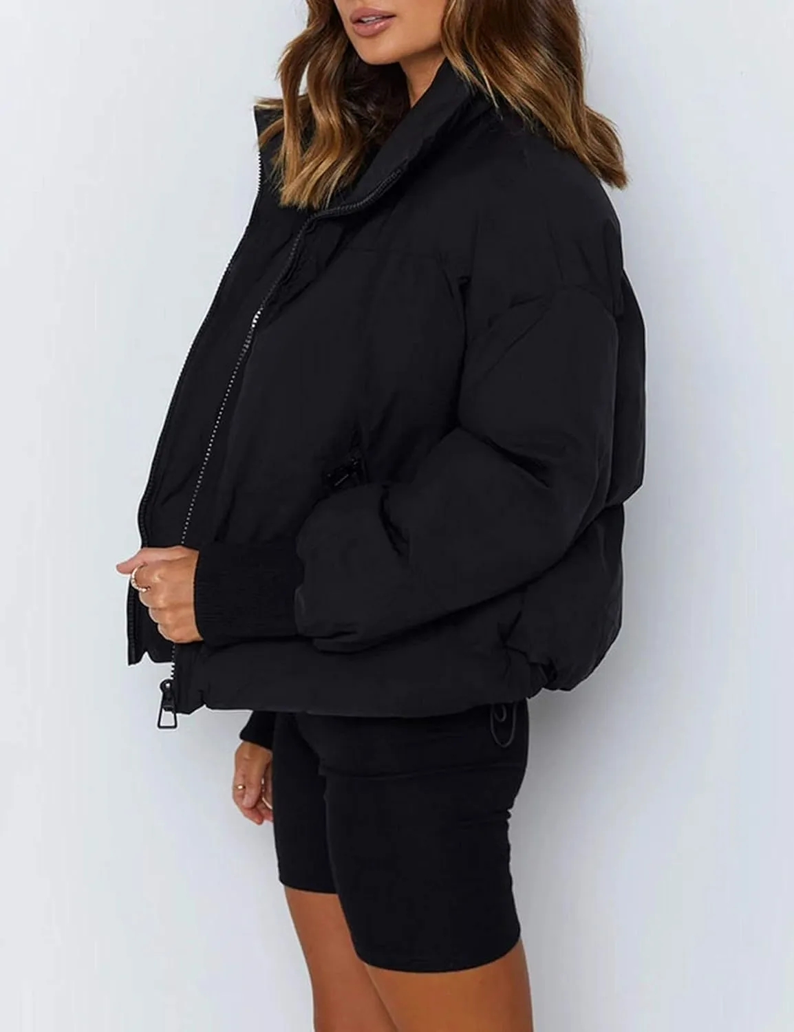 UANEO Puffer Jacket Womens Oversized Cropped Puffy Quilted Winter Jackets Coat