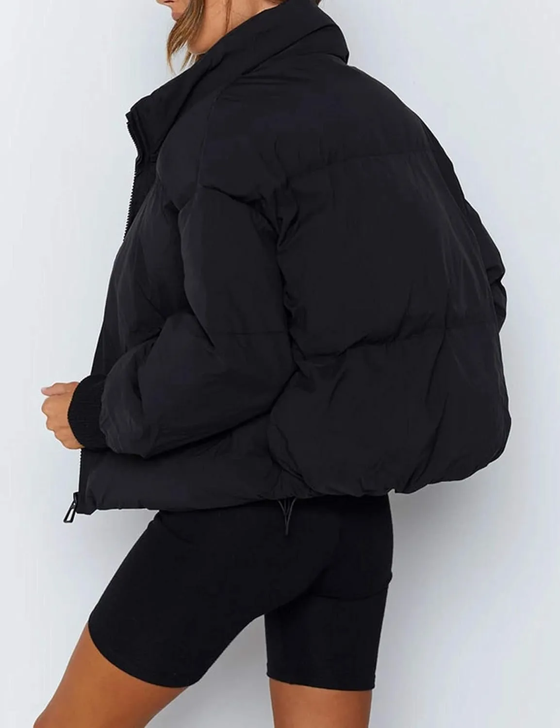 UANEO Puffer Jacket Womens Oversized Cropped Puffy Quilted Winter Jackets Coat