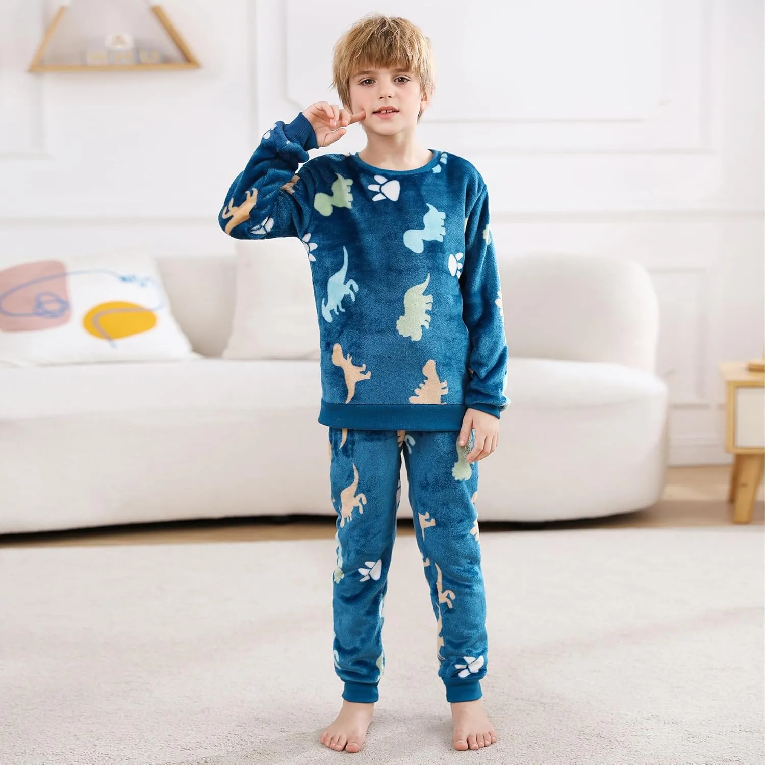 V.&GRIN Boys Fleece Pajamas, Soft Cozy Pullover Sweatshirt Pants Set for Kids 7-16 Years