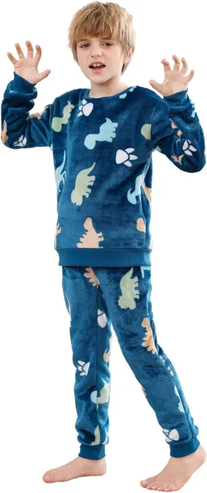 V.&GRIN Boys Fleece Pajamas, Soft Cozy Pullover Sweatshirt Pants Set for Kids 7-16 Years
