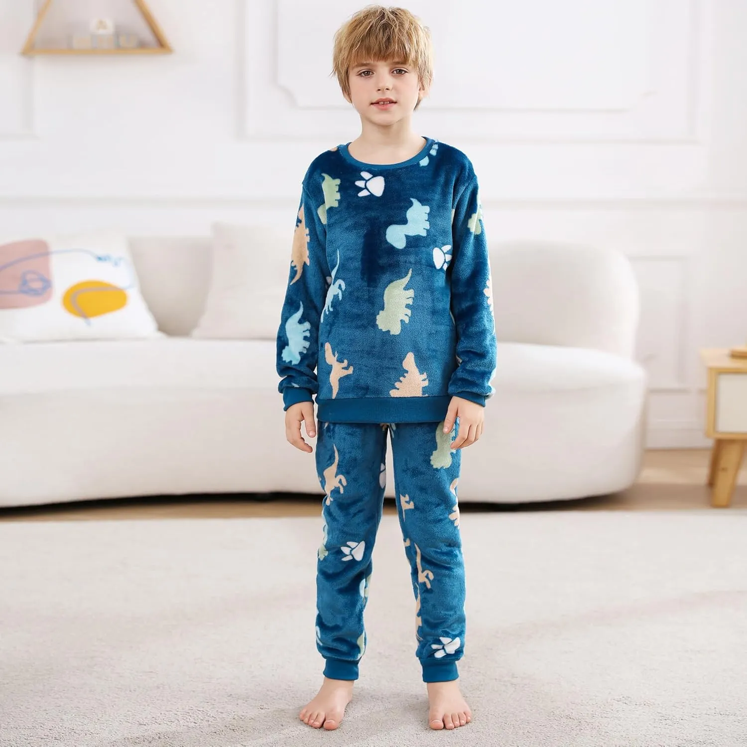 V.&GRIN Boys Fleece Pajamas, Soft Cozy Pullover Sweatshirt Pants Set for Kids 7-16 Years