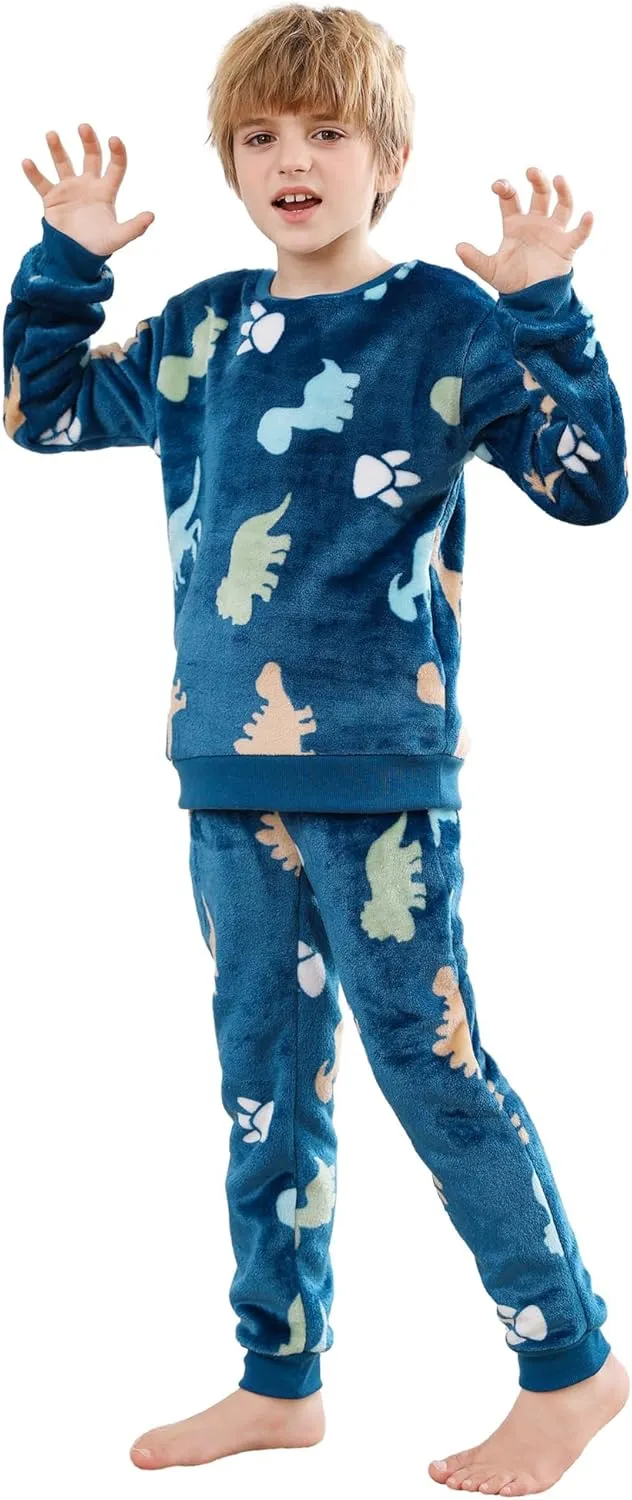 V.&GRIN Boys Fleece Pajamas, Soft Cozy Pullover Sweatshirt Pants Set for Kids 7-16 Years