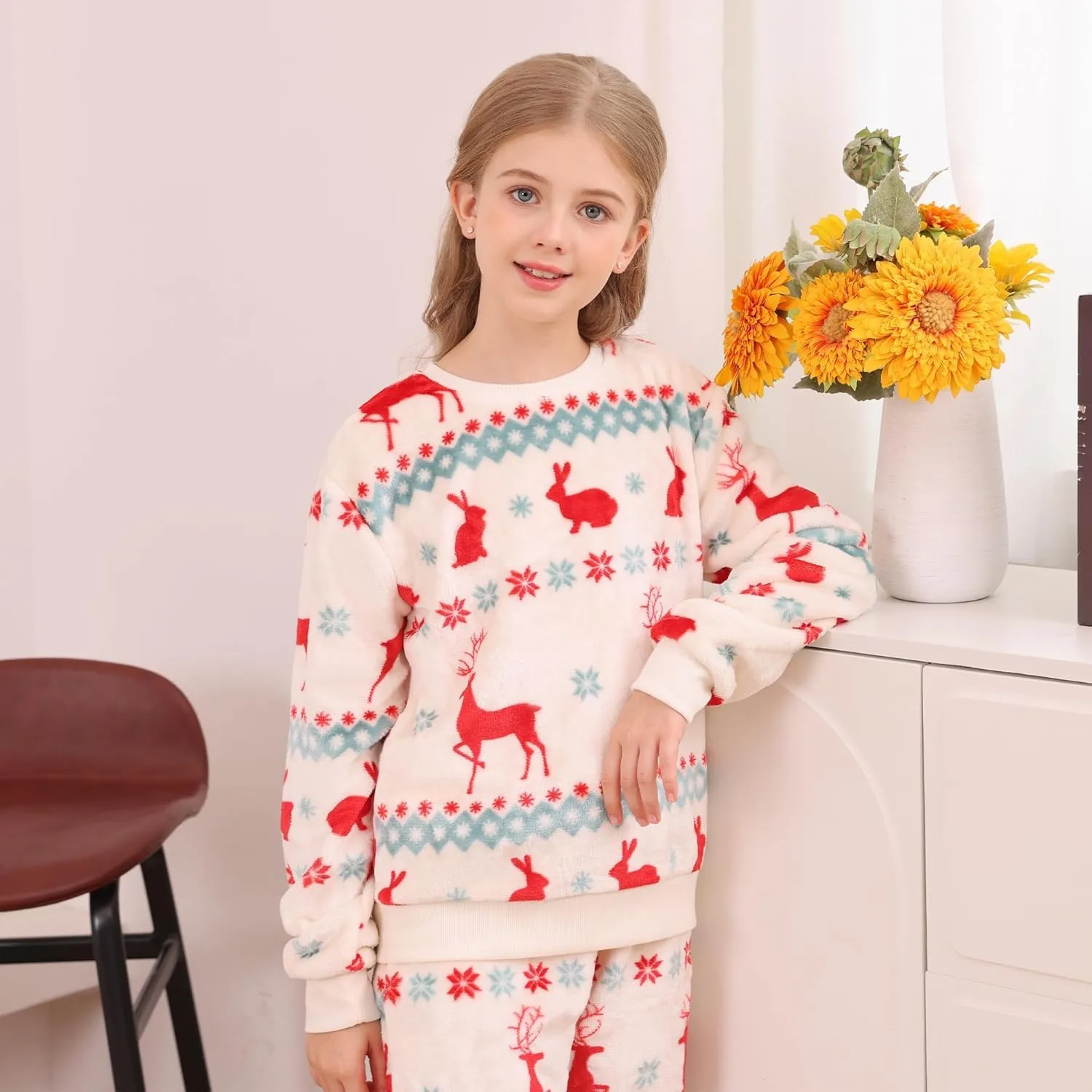 V.&GRIN Girls Fleece Pajamas, Soft Cozy Pullover Sweatshirt Pants Set for Kids 7-16 Years