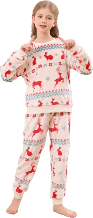 V.&GRIN Girls Fleece Pajamas, Soft Cozy Pullover Sweatshirt Pants Set for Kids 7-16 Years