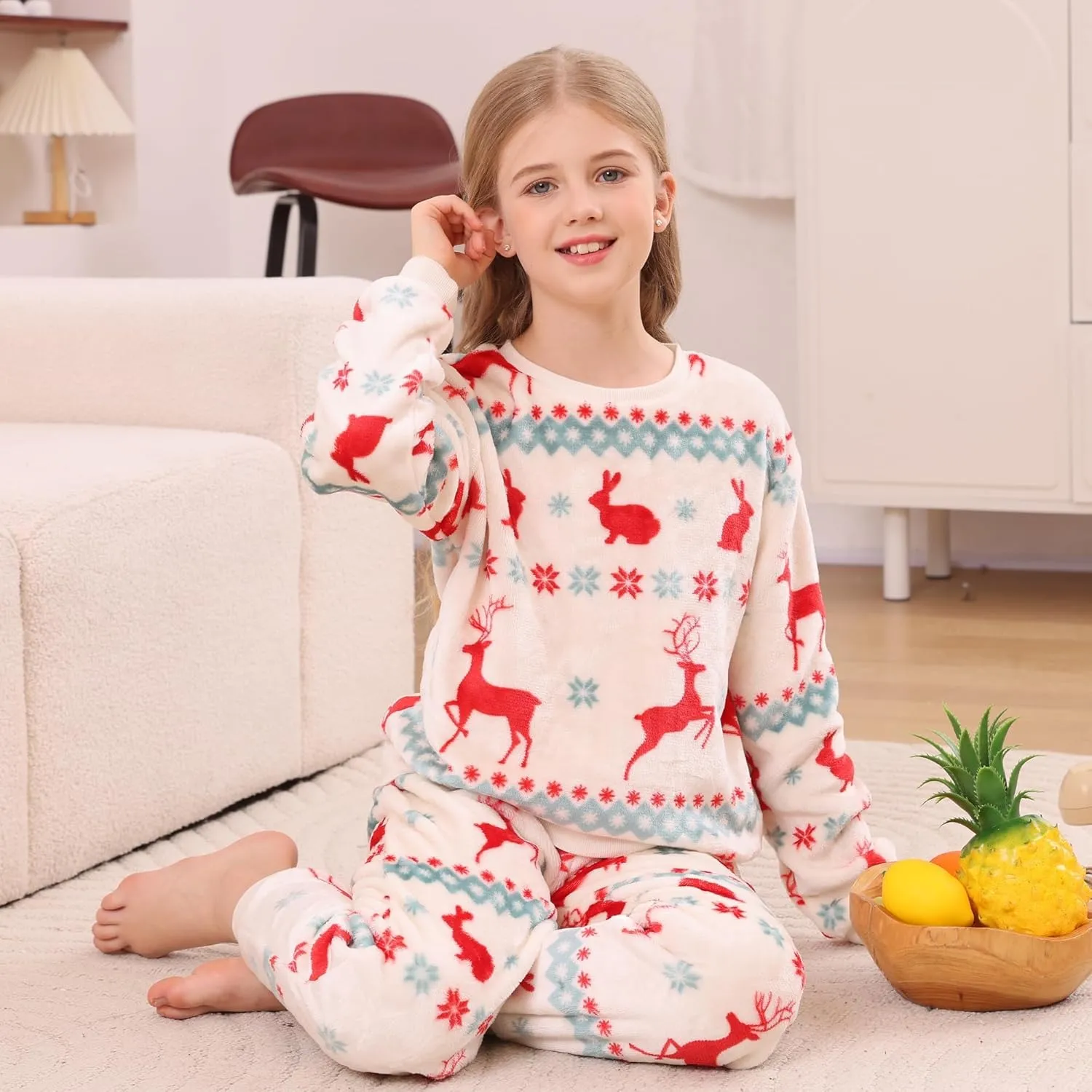 V.&GRIN Girls Fleece Pajamas, Soft Cozy Pullover Sweatshirt Pants Set for Kids 7-16 Years