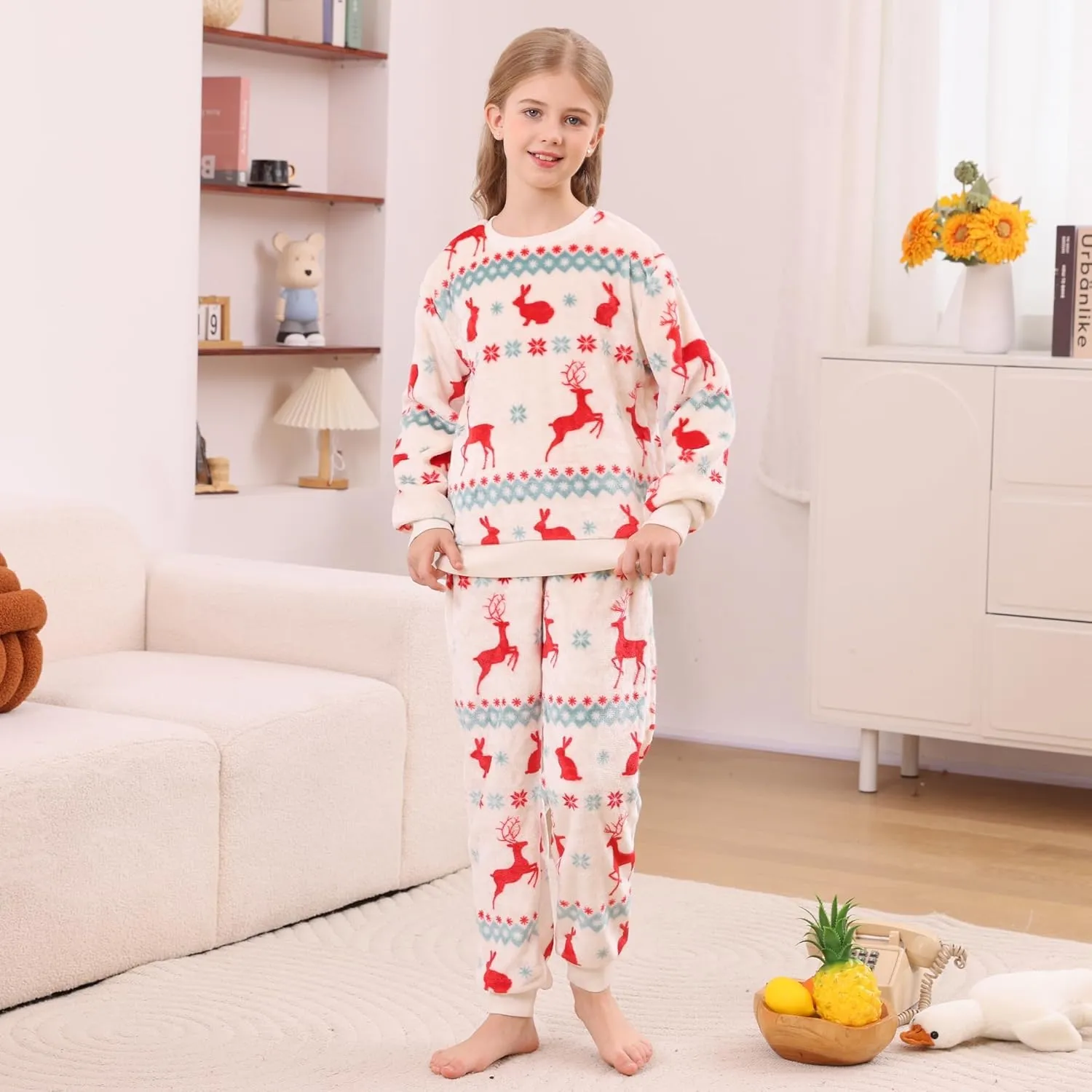 V.&GRIN Girls Fleece Pajamas, Soft Cozy Pullover Sweatshirt Pants Set for Kids 7-16 Years