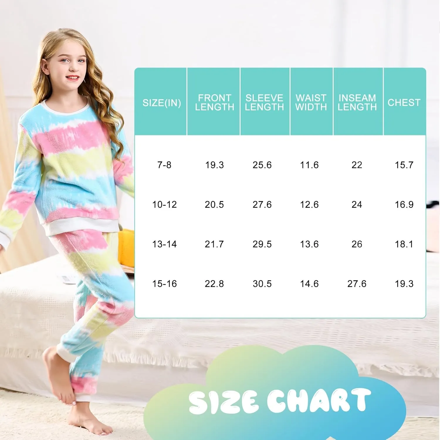 V.&GRIN Girls Fleece Pajamas, Soft Cozy Pullover Sweatshirt Pants Set for Kids 7-16 Years