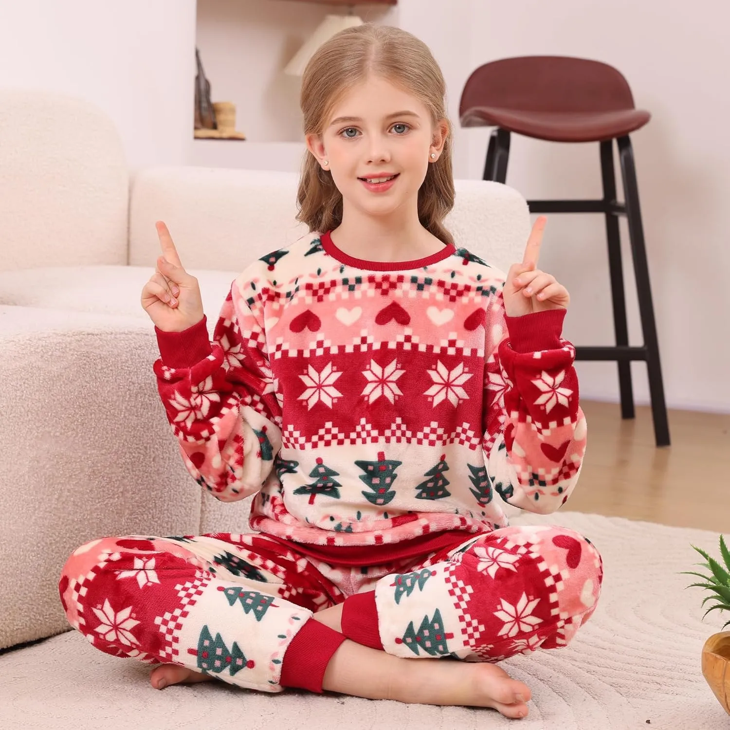 V.&GRIN Girls Fleece Pajamas, Soft Cozy Pullover Sweatshirt Pants Set for Kids 7-16 Years