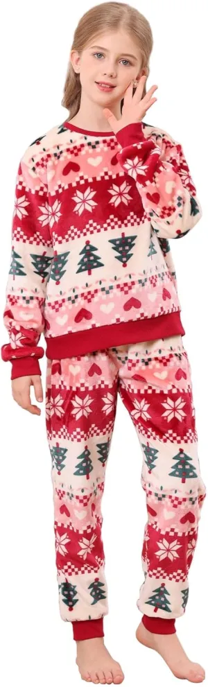 V.&GRIN Girls Fleece Pajamas, Soft Cozy Pullover Sweatshirt Pants Set for Kids 7-16 Years