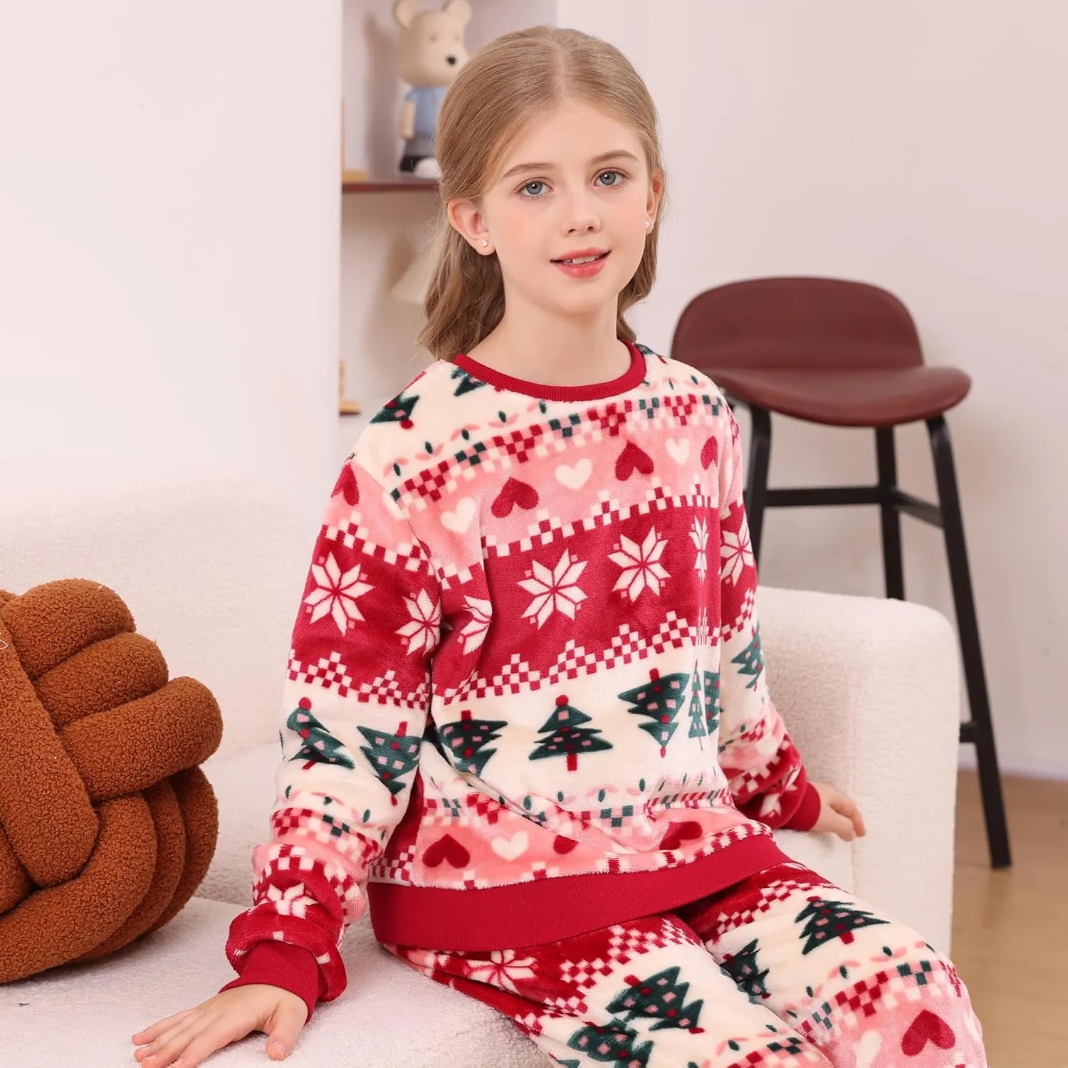V.&GRIN Girls Fleece Pajamas, Soft Cozy Pullover Sweatshirt Pants Set for Kids 7-16 Years