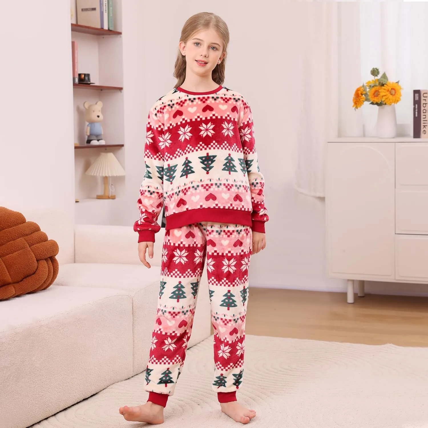 V.&GRIN Girls Fleece Pajamas, Soft Cozy Pullover Sweatshirt Pants Set for Kids 7-16 Years