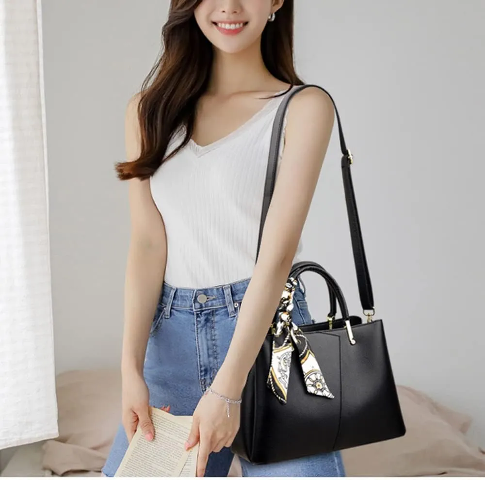 Vegan Leather Satchel Handbag for Women Top Handle Crossbody Bag Fashion Shoulder Bag Tote Large Ladies Purse