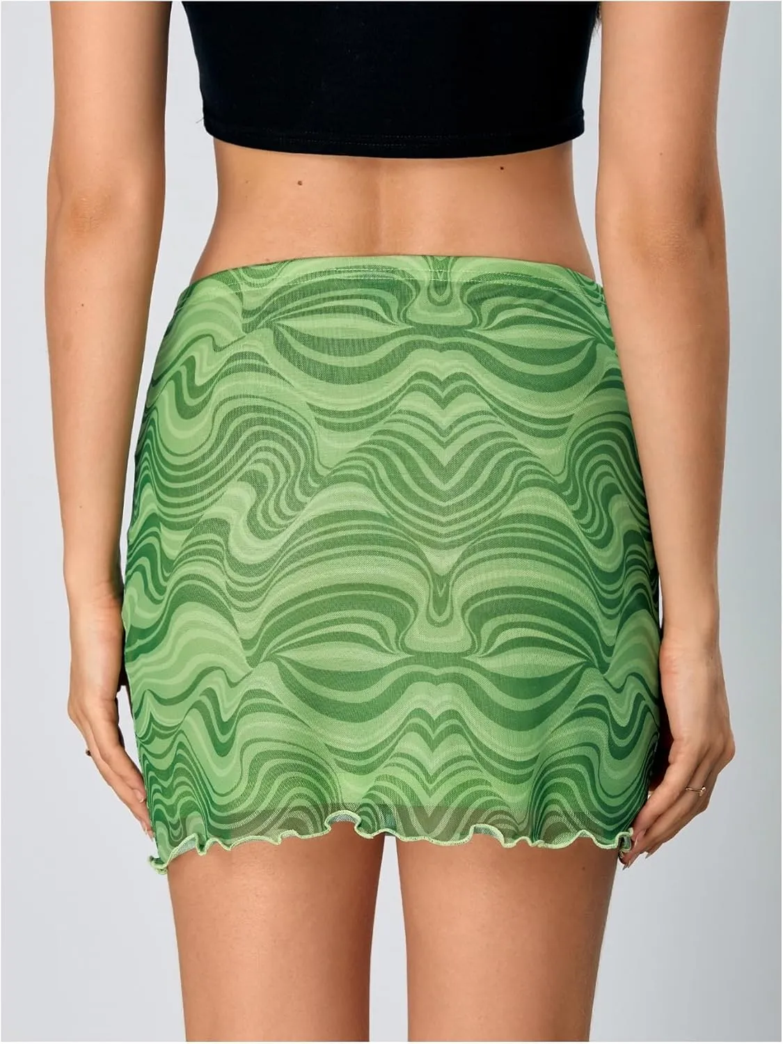 Verdusa Women's Floral Mesh Overlay Elastic Waist Bodycon Mini Skirt