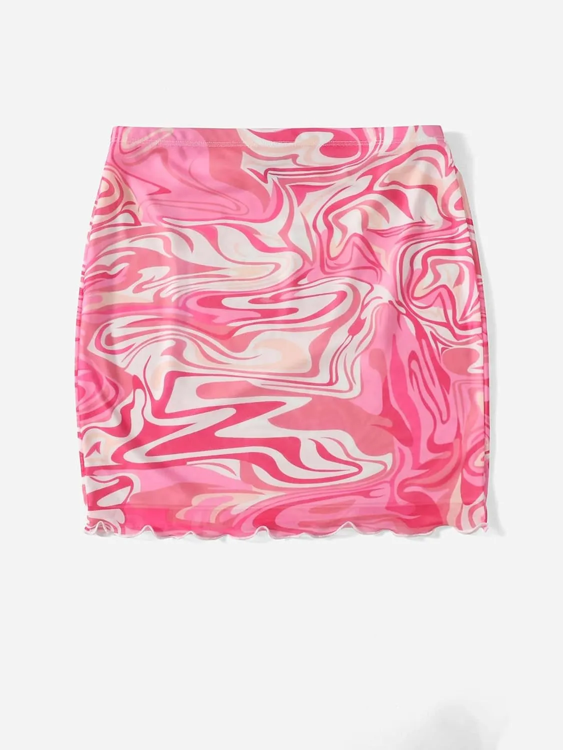 Verdusa Women's Floral Mesh Overlay Elastic Waist Bodycon Mini Skirt