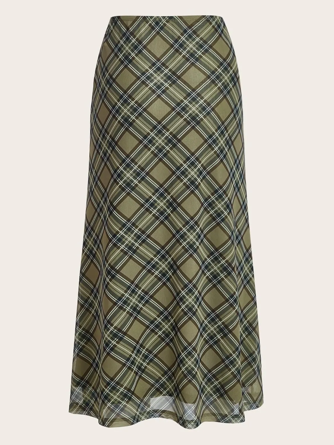 Verdusa Women's Plaid Skirt Y2k Mesh Overlay Midi Skirt Long Flowy Grunge Skirt