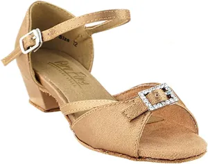 Very Fine Ballroom Latin Tango Salsa Dance Shoes for Girls - 1720G - 1.5 inch Heel-Brown Satin - Size - 2 M
