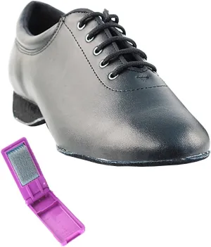 Very Fine Dance Shoes - Ladies Practice, Cuban Low Heel Ballroom Dance Shoes - 2601-0.5-inch Heel and Foldable Brush Bundle - Black Leather - 6