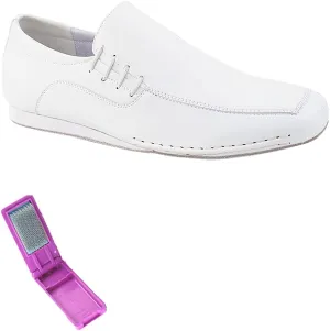 Very Fine Dance Shoes - Mens Latin, Rhythm, Waltz Ballroom Dance Shoes - SERO102BBX - Flat Heel and Foldable Brush Bundle - White Leather - 9