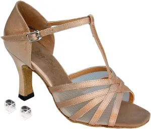 Very Fine Ladies Women Ballroom Dance Shoes EK16612 Brown Satin & Flesh Mesh 2.5" Heel (7M)
