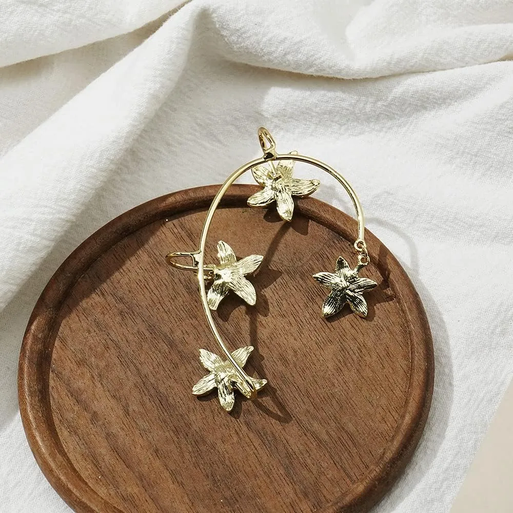 Vintage Crystal Butterfly Flower Ear Cuffs 2pcs Non-pierced Sparkling Iced Out Rhinestone Butterfly Cartilage Climber Ear Wrap Prom Party Festival Ear Jewelry for Women (Gold flower)